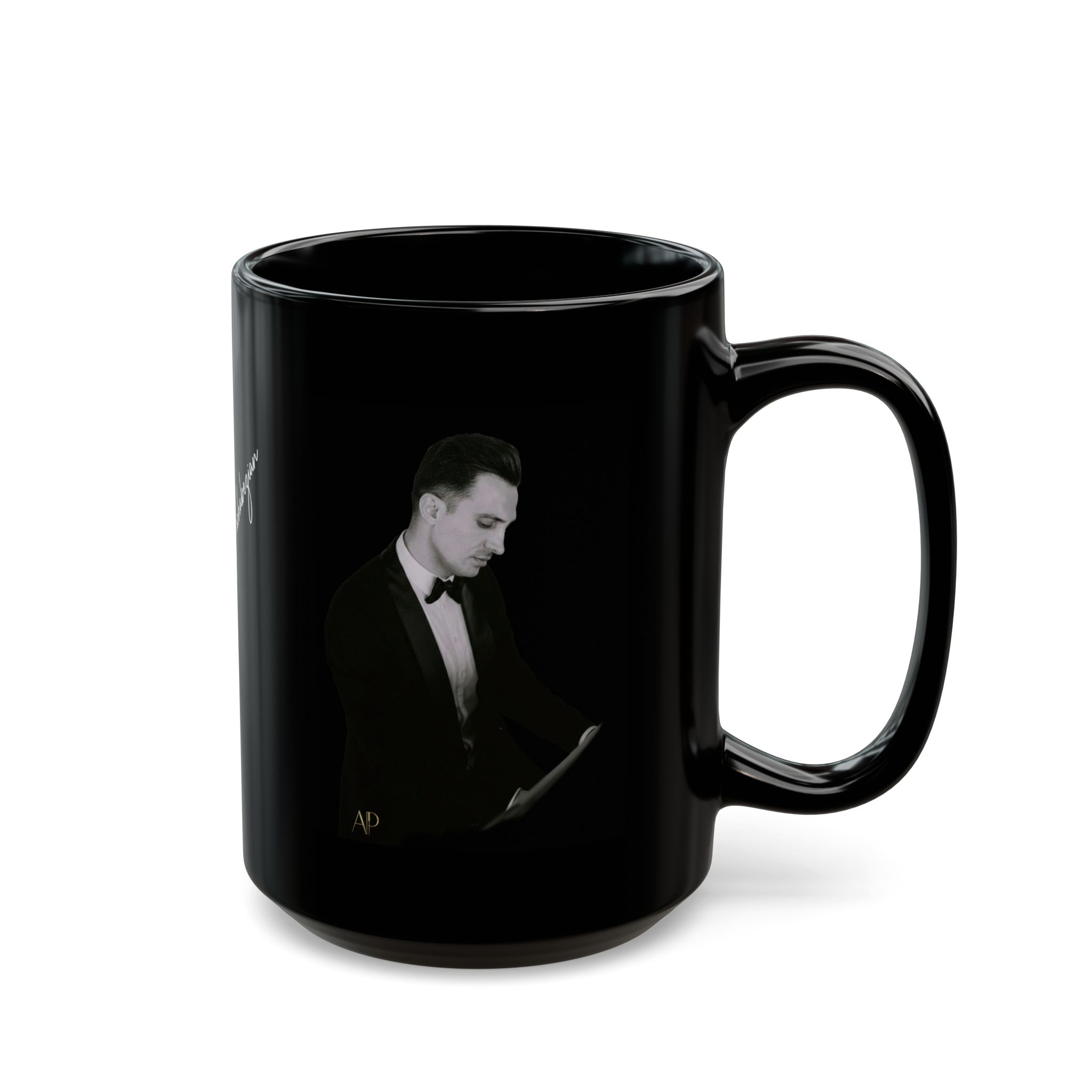(US Customers) Black Ceramic Mug — Elegant Alexandre Pachabezian Portrait & Signature Design (11oz, 15oz) – Image 8