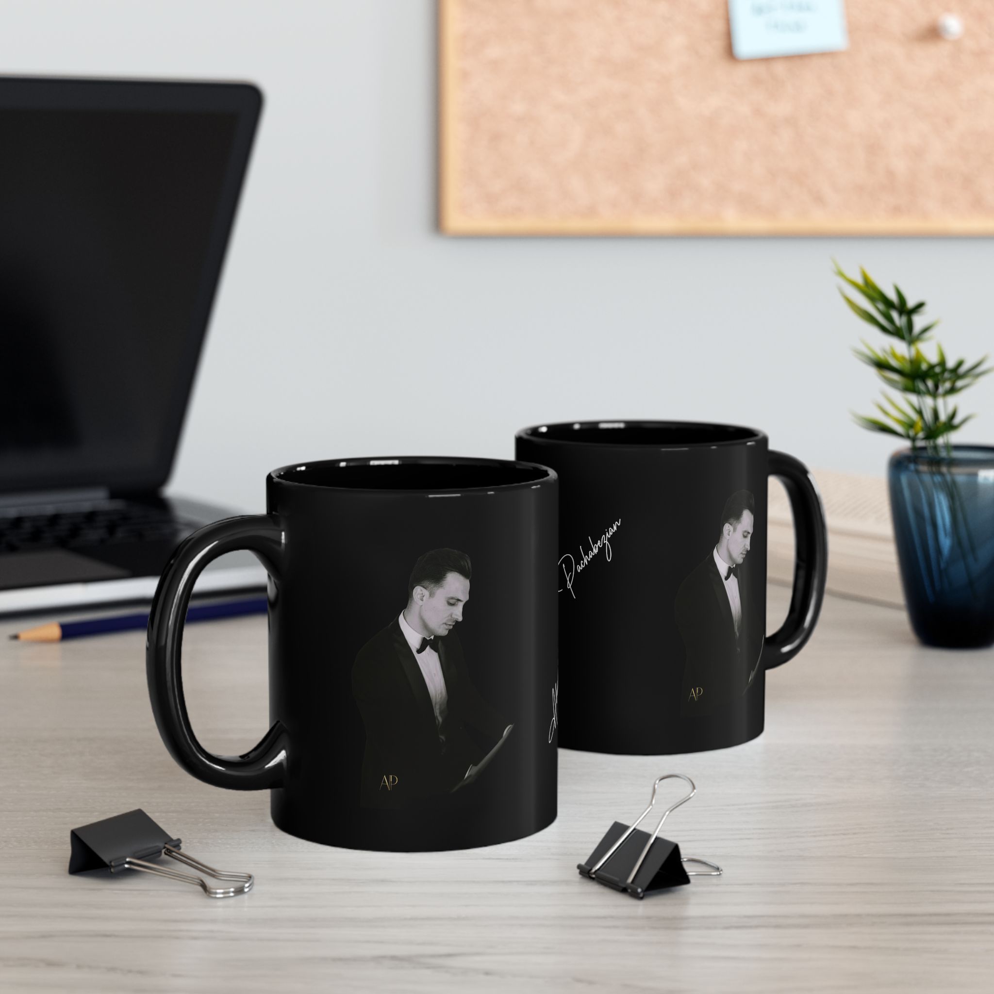 (US Customers) Black Ceramic Mug — Elegant Alexandre Pachabezian Portrait & Signature Design (11oz, 15oz) – Image 5