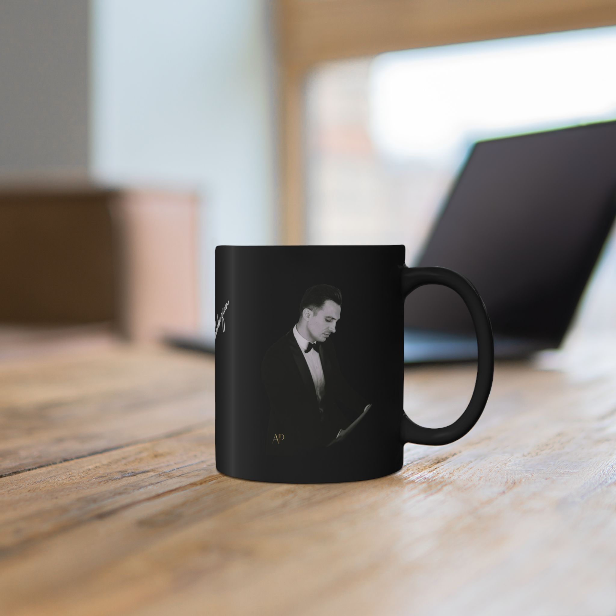(US Customers) Black Ceramic Mug — Elegant Alexandre Pachabezian Portrait & Signature Design (11oz, 15oz) – Image 6