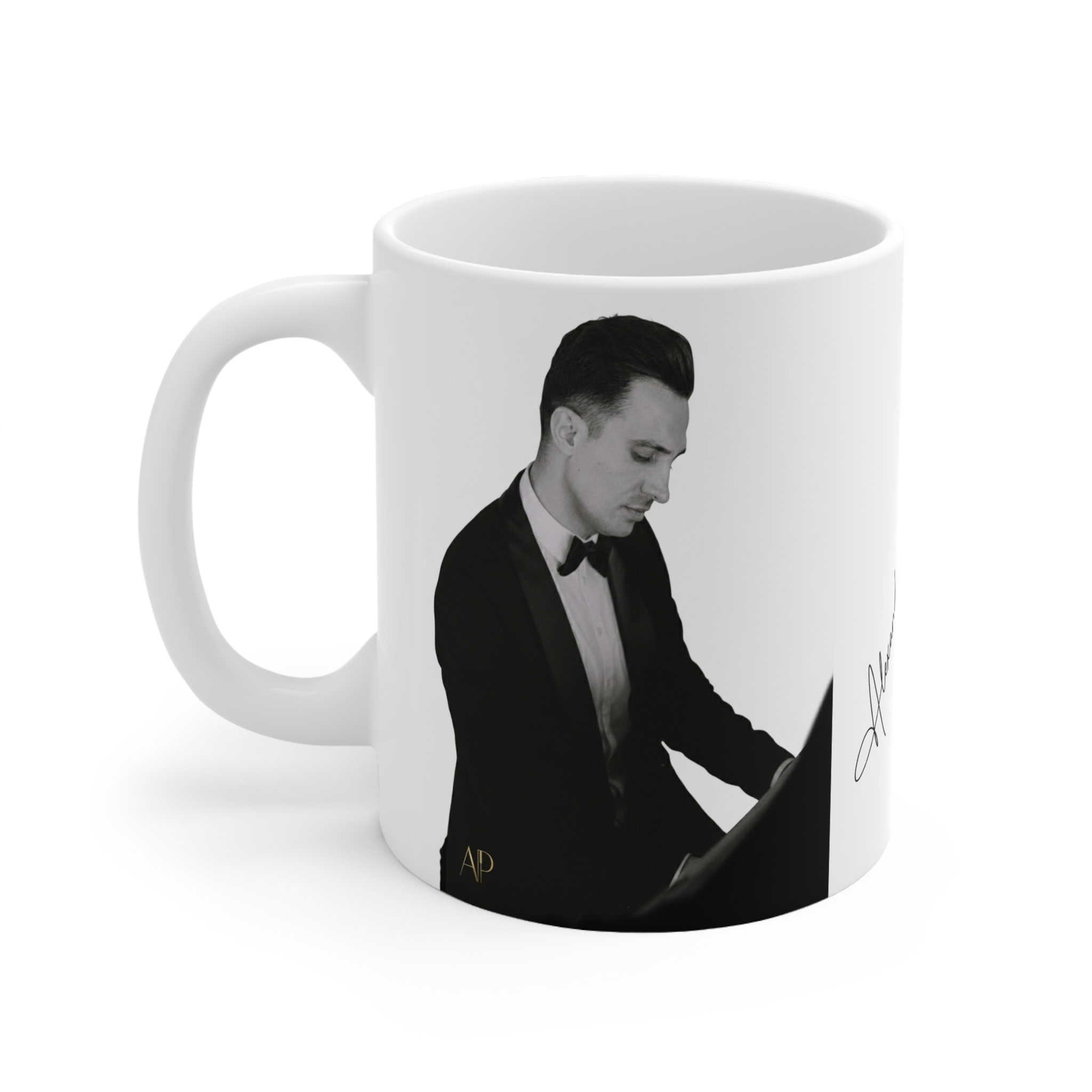 (EUR Customer) Elegant White Alexandre Pachabezian Portrait & Signature Ceramic Mug — 11oz