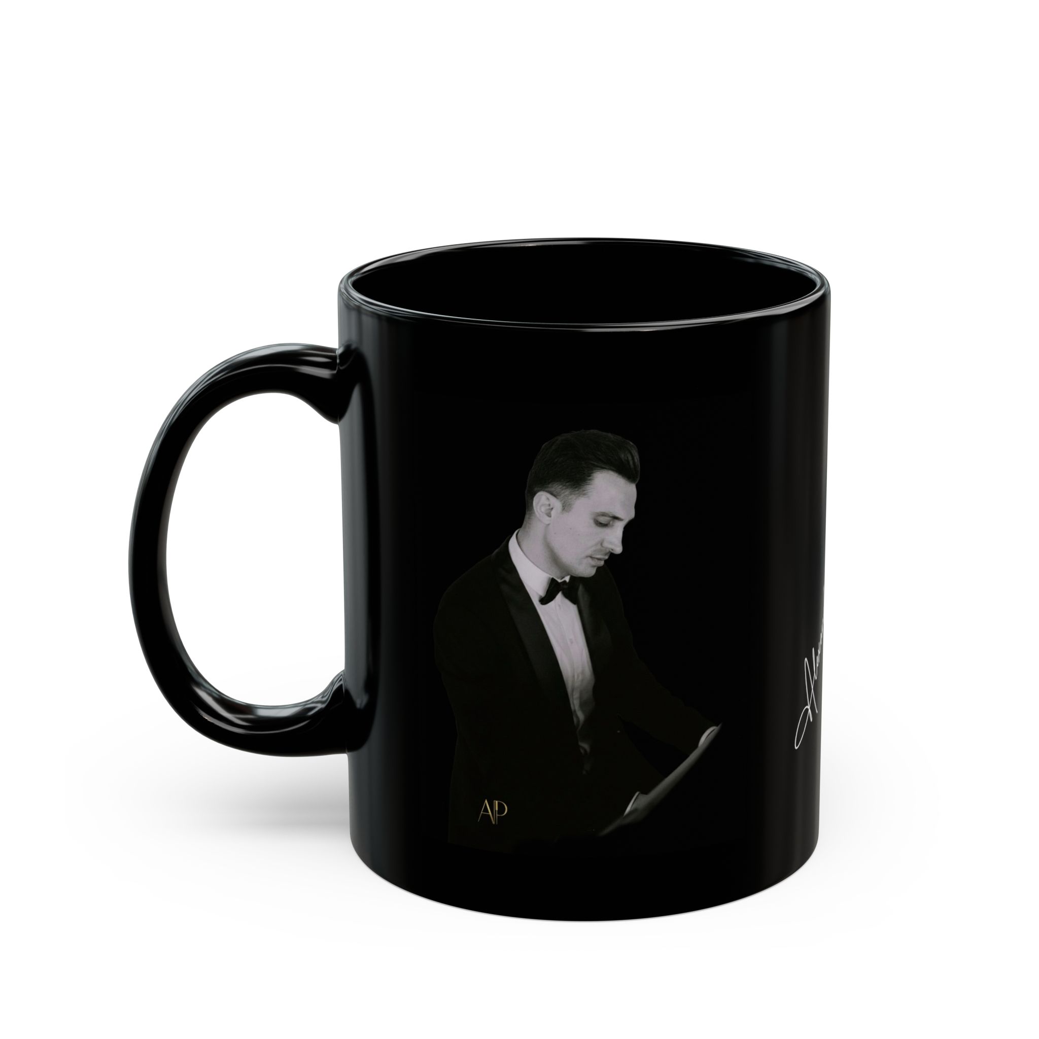 (US Customers) Black Ceramic Mug — Elegant Alexandre Pachabezian Portrait & Signature Design (11oz, 15oz) – Image 3
